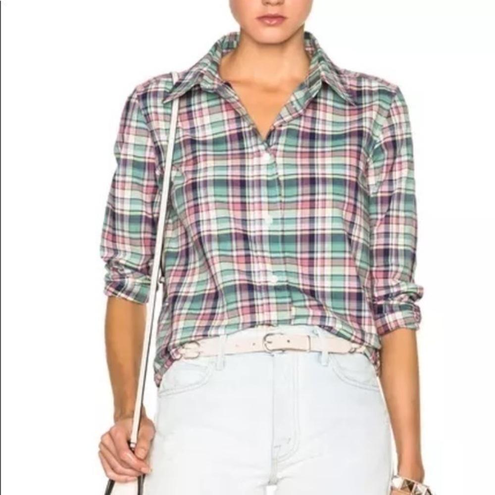 A.P.C. Women's Plaid Button-Down Shirt in Green, Pink, White